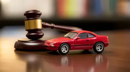 Miniatura samochodu oraz młotek sędziowski